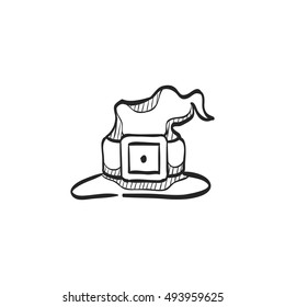 Witch hat icon in doodle sketch lines. Sorcerer Halloween magic