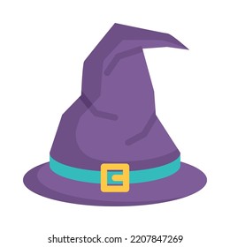 Witch hat icon. Flat design. Wizard hat. Witch hat with belt. Holiday event halloween. Vector Illustration.