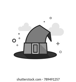 Witch hat icon in flat outlined grayscale style. Vector illustration.