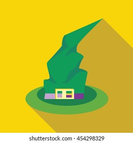 Witch hat icon in flat style on a yellow background