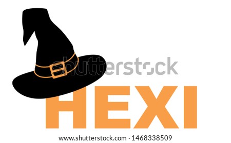 Witch hat icon with german text meaning WITCH / black and orange, vector, isolated