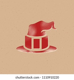 Witch hat icon in halftone style. Grunge background vector illustration.