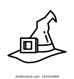 Witch hat icon in line style and pixel perfect technique. Hat sign for taro cards or game web design.  Mystery vector symbol for fortune teller's website. Isolated object on white background.