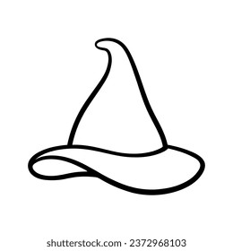 Witch hat icon. Linear icon of witch hat isolated on white. Vector illustration.