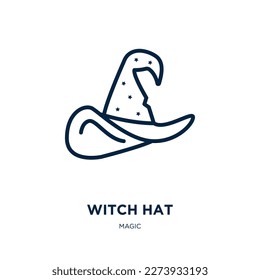 witch hat icon from magic collection. Thin linear witch hat, halloween, hat outline icon isolated on white background. Line vector witch hat sign, symbol for web and mobile