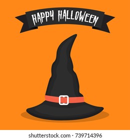 Witch hat icon on orange background. Halloween icon. Vector illustration