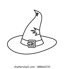 Witch hat icon in outline style isolated on white background. Tricks symbol vector illustration