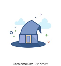 Witch hat icon in outlined flat color style. Vector illustration.