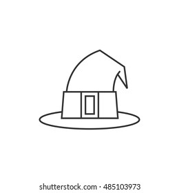 Witch hat icon in thin outline style. Sorcerer Halloween magic