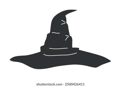 Witch hat icon, vector illustration of black pointed hat for Halloween parties, costume celebrations, traditional witchcraft accessory, spooky doodle for autumn holidays, isolated colored clipart