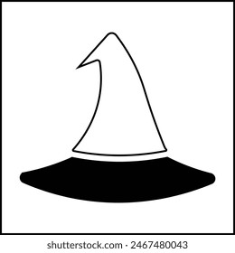 witch hat illustration vector design with black and white colors and silhouette style. suitable for logos, icons, posters, advertisements, banners, companies, t-shirt designs, stickers, websites.