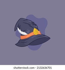 Witch hat illustration with white goose feather decoration