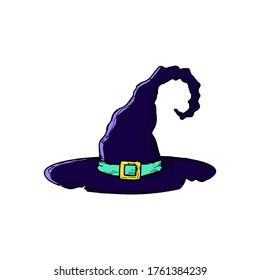 Witch hat. Isolated object on white. Vector cartoon illustration. Hand-drawn style.