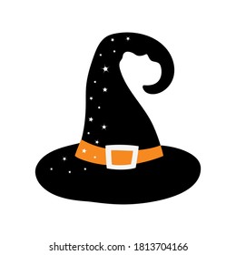 witch hat isolated on white background, cartoon halloween vector illustration