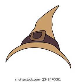 Witch hat isolated on white background in doodle style. Hand drawn Halloween hat decor. Vector illustration.