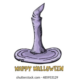  witch hat isolated on white. vector halloween doodle art violet wizard hat