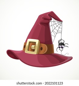Witch hat leather belt with spider on web isolated on a white background
