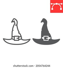 Witch hat line and glyph icon, holiday and halloween, wizard hat vector icon, vector graphics, editable stroke outline sign, eps 10.