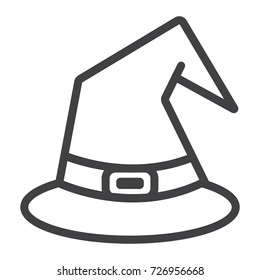 Witch hat line icon, halloween and scary, wizard hat sign vector graphics, a linear pattern on a white background, eps 10.