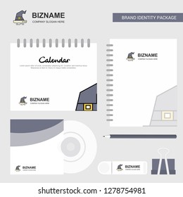 Witch hat Logo, Calendar Template, CD Cover, Diary and USB Brand Stationary Package Design Vector Template