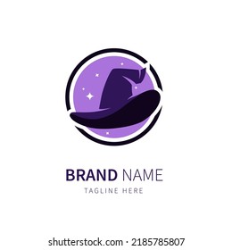 witch hat logo illustration in purple color