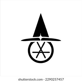 diseño de ilustración vectorial del logo de bruja, dibujado a mano, símbolo del logotipo mágico