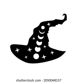 witch hat with moon phase and stars