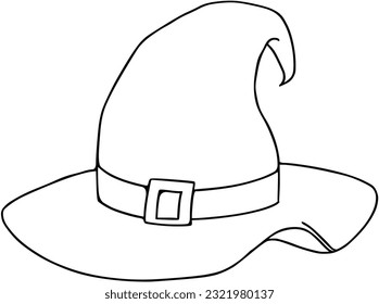 Witch hat mystic headdress halloween doodle linear cartoon coloring