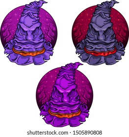 Witch Hat on background Halloween vector illustration set. Isolated on white. Web, graphic, greeting cards and clothes design. Prints of any kind