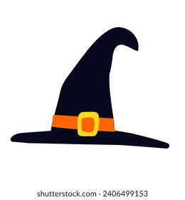 Witch hat on Halloween costume. Flat isolated icon. Vector illustration on white background. 