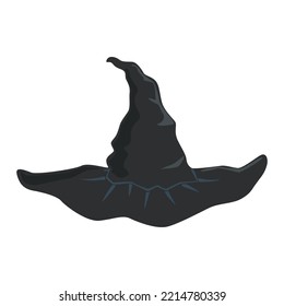 Witch hat on Halloween. Festive decoration for decor, stickers, advertising. Vector illustration