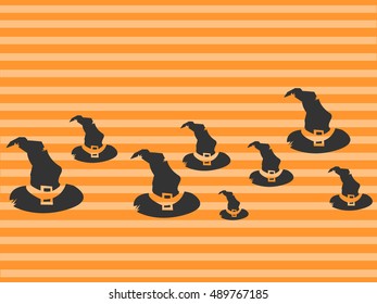 Witch hat on orange background with lines. Vector illustration.