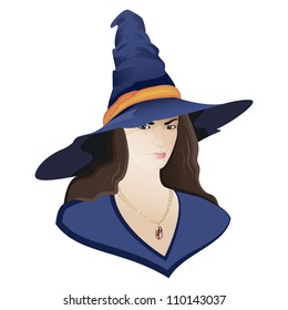 witch with a hat on a white isolated background