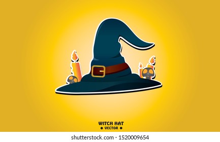 Witch hat on yellow background,Happy Halloween Witch hat icon design.