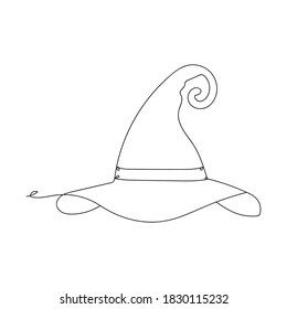 Witch hat one line drawing, in continuous line drawing style vector illustration on white background