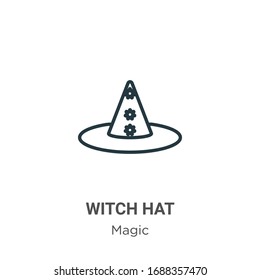Witch hat outline vector icon. Thin line black witch hat icon, flat vector simple element illustration from editable magic concept isolated stroke on white background