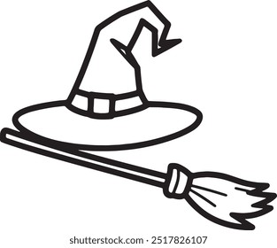 Witch Hat outline Vector illustration on white Background.
