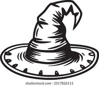 Witch Hat outline Vector illustration on white Background.
