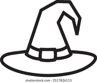 Witch Hat outline Vector illustration on white Background.
