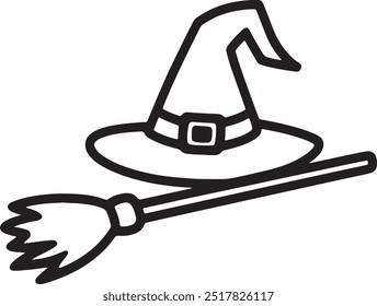 Witch Hat outline Vector illustration on white Background.
