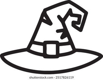 Witch Hat outline Vector illustration on white Background.
