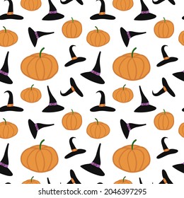 Patrón ininterrumpido de sombrero de bruja y calabaza