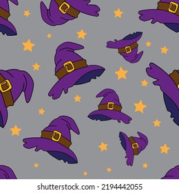 Witch hat seamless pattern. halloween vector illustration. Witch craft halloween textile for your design, print, postcard, poster, book decoration.