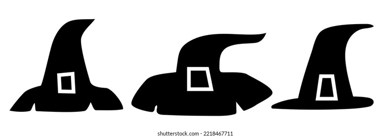 Witch hat. Set of black hats. Vector clipart isolated on white background.