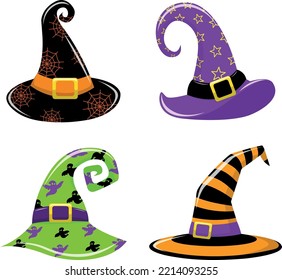 Witch hat set, vector illustration.