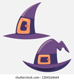 Witch hat set. Wizard cap vector cartoon icons isolated on white background.