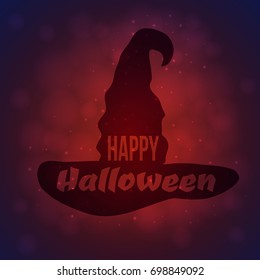 Witch hat silhouette among the magic lights, Halloween vector illustration