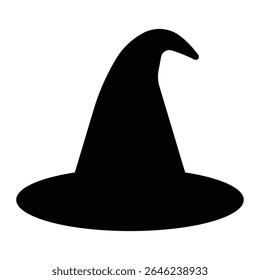 Ícone de silhueta de chapéu de bruxa. Acessório de fantasia de Halloween, chapéu mágico bruxo, símbolo assustador para design de férias e decorações. Ilustração vetorial, isolada.
