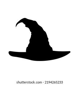 witch hat silhouette, isolated on white background, vector illustration, traditional Halloween decorative element, Halloween silhouette black magic crumpled hat
