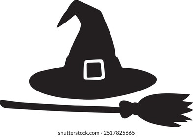 Witch Hat Silhouette Vector Icon illustration on white Background.